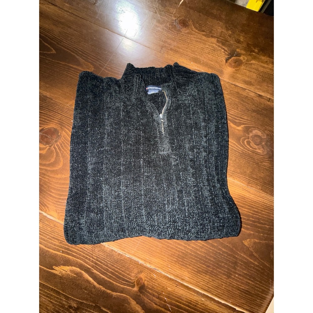 Knightsbridge Mens XL Black Ribbed‎ Chenille Quarter Zip Pullover Sweater